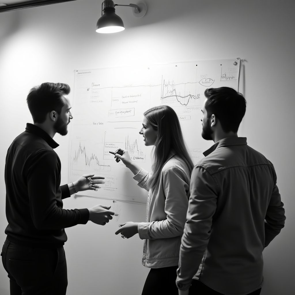 El equipo original de FinanzasAR planeando en una pizarra