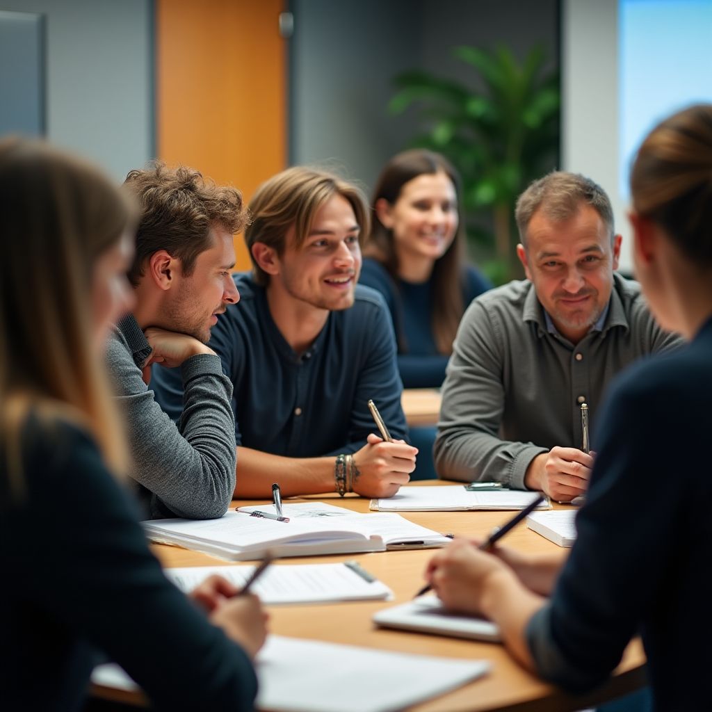 Participantes de un taller financiero interactuando