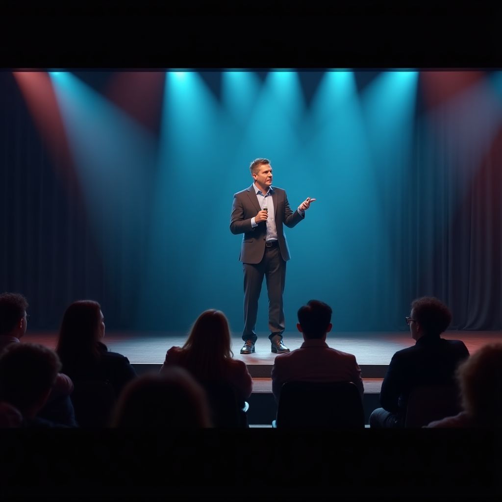 Un orador presentando en un evento de finanzas